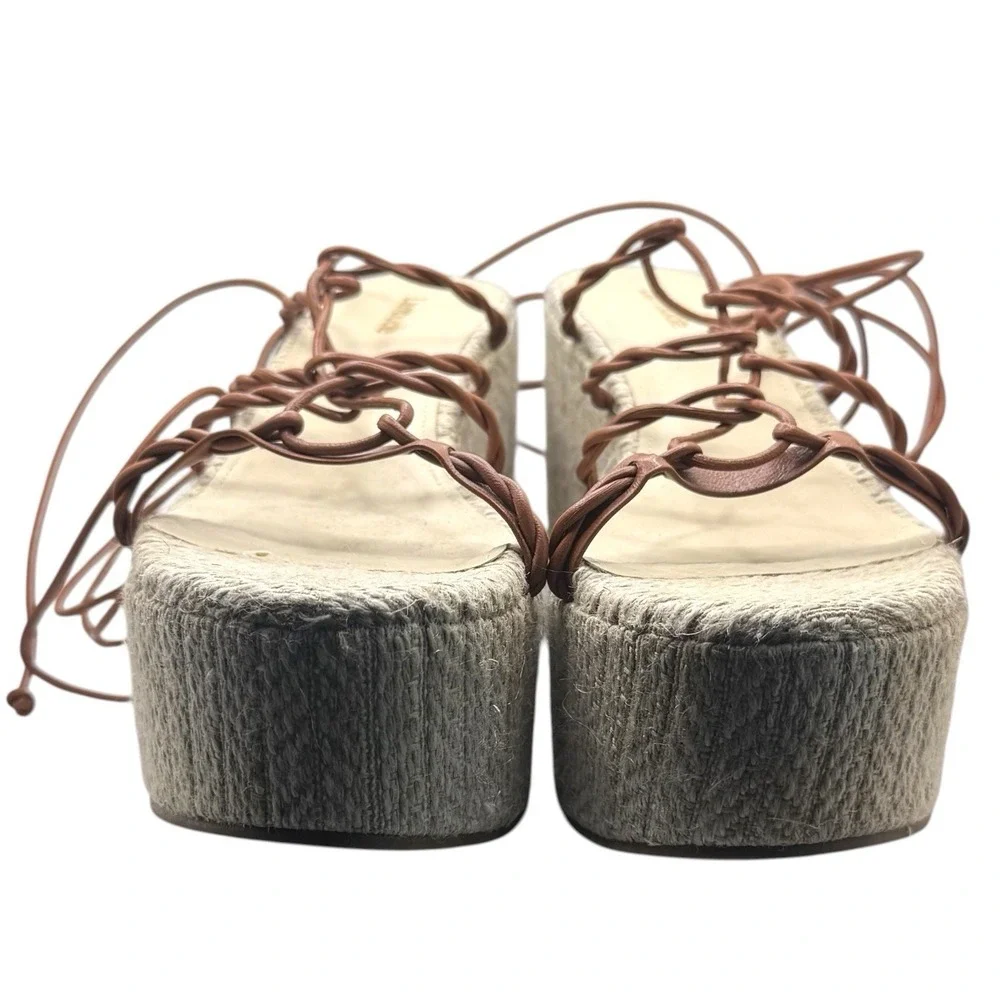 NWOT Larroude Coco Platform Sandal In Raffia & Caramel Leather Summer Travel 9.5